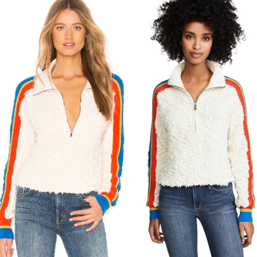 Free people marshmallow striped cotton-blend jumper pullover size large rainbow